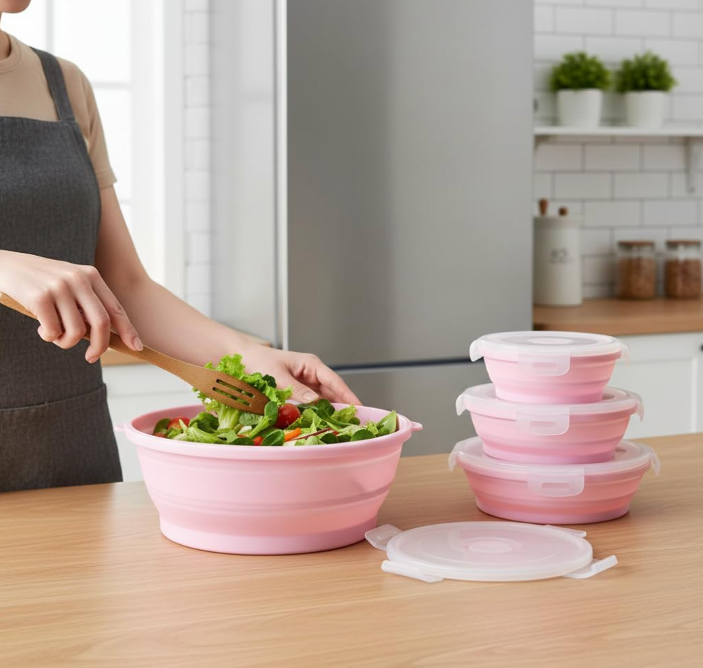 Conjunto 4 Potes Dobráveis de Silicone 350 a 1200ml