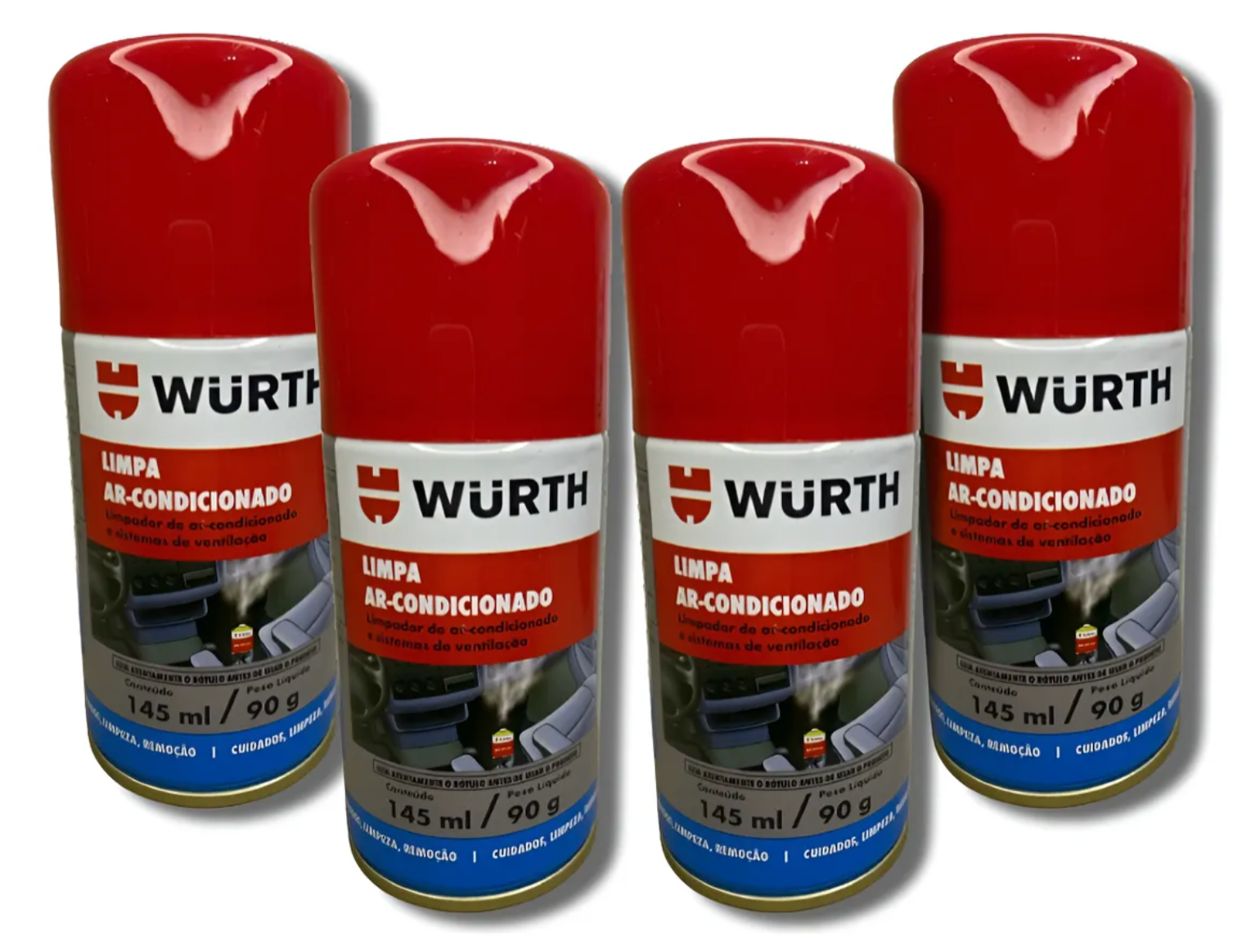 Kit4 Limpa Ar Condicionado Purificador Ar Carro Wurth 145ml