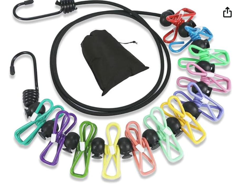 Varal retrátil com 12 clipes para viagens